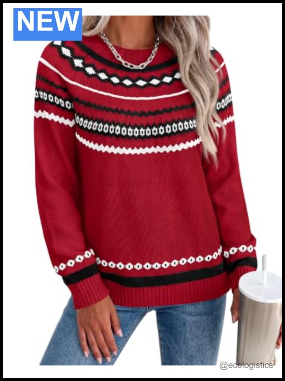 Fair Isle Crew Neck Pullover Sweater